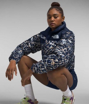 Doudoune The North Face Nuptse Corta Femme Bleu Marine | FRANCE IYMXR