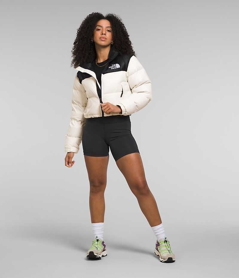 Doudoune The North Face Nuptse Corta Femme Blanche Noir | FR KGOYW
