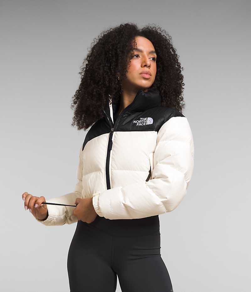Doudoune The North Face Nuptse Corta Femme Blanche Noir | FR KGOYW
