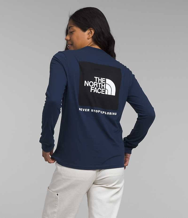 T-Shirt The North Face Long Sleeve Box NSE Femme Bleu Marine | FRANCE ALHSG