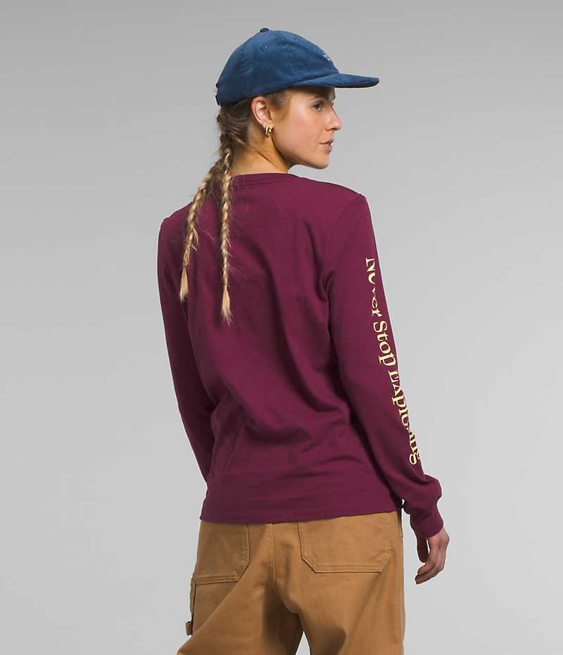 T-Shirt The North Face Long Sleeve Places We Love Femme Bordeaux | FRANCE NKMEX